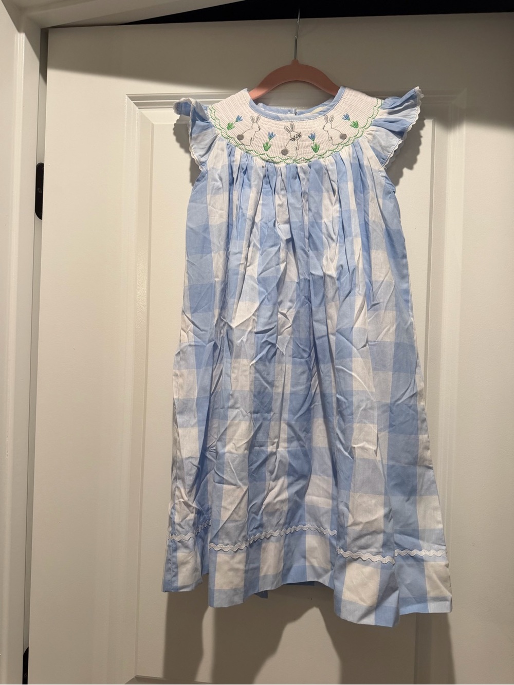 Lil Cactus Blue and White Gingham Smocked Bunny Dress